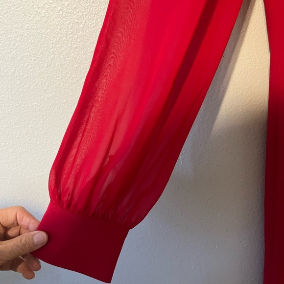 Calvin Klein Women's Red Illusion-Sleeve a-Line Dress Size 12 - Picture 6 of 8